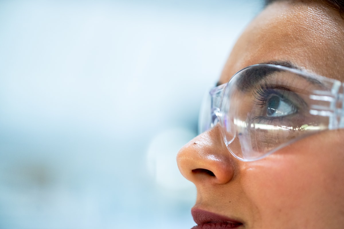 Laboratory scientist wearing safety goggles